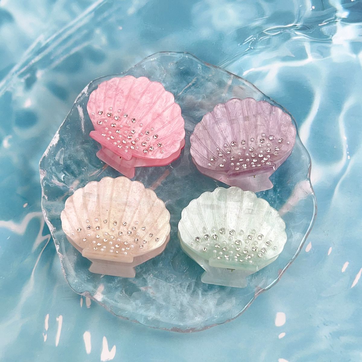 Csillogó luxus kristály strassz fehér acetát hajkörmök tengeri kagyló ékszerek kis haj karmos kapcsok hajkiegészítők nőknek